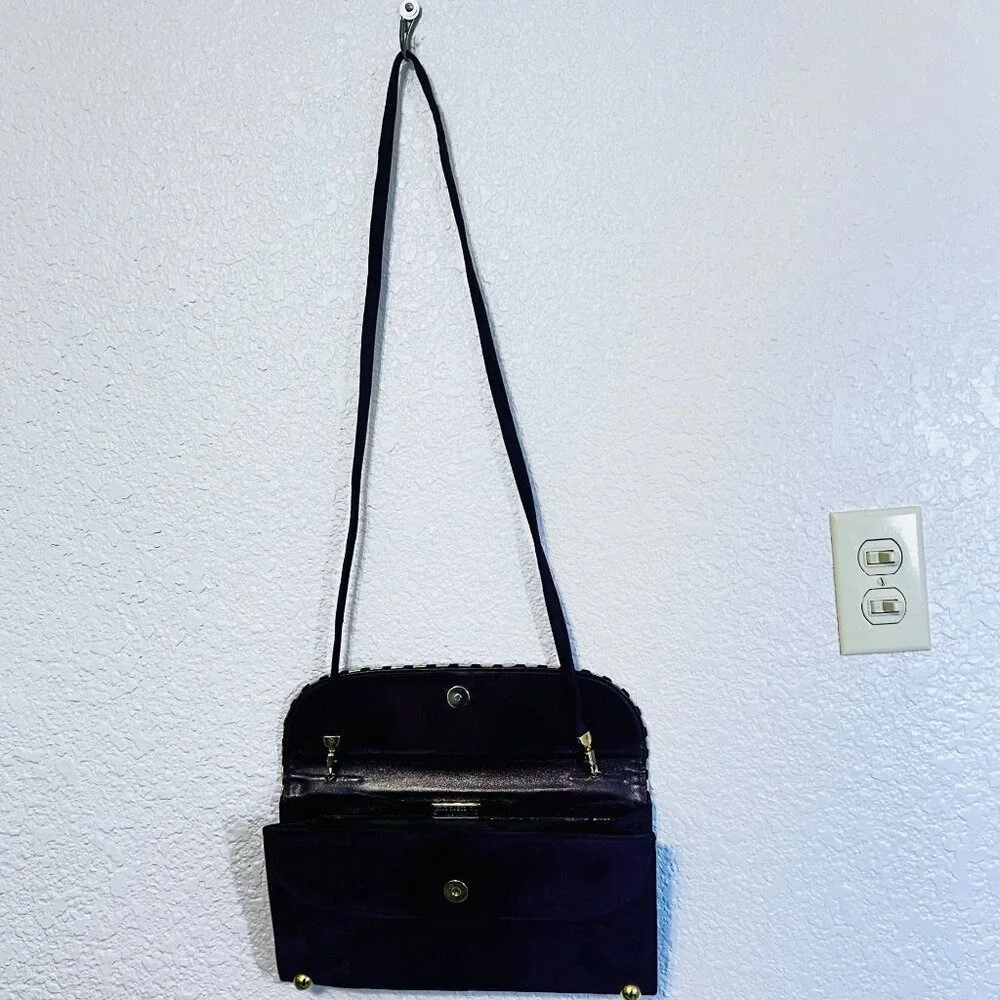 Vtg S Weitzman Spain Evening Clutch Shoulder Bag Purse Burgundy‎ Purple Suede